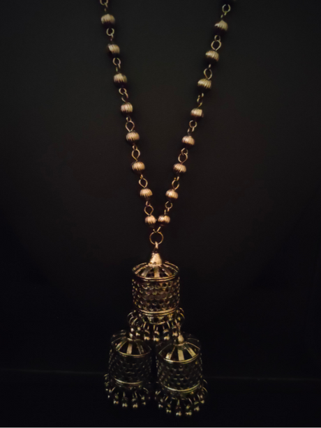 Long Chain Oxidised Silver Necklace with Jhumka pendant
