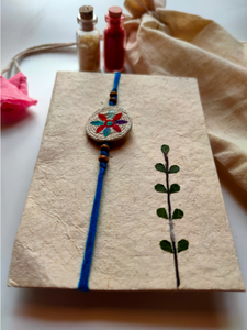 Eco-Friendly Handmade Jute & Thread Rakhi with Dried Leaves and Flower Petals (Comes with a Reusable Cloth Pouch and Recycled Paper Card)