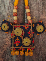 Load image into Gallery viewer, Wooden Beads, Fabric and Jute Work Necklace Set with Thread Closure
