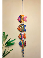 Load image into Gallery viewer, Handmade and Hand-Painted 4 Floral Fishes Terracotta Wall Hanging
