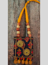 Wooden Beads, Fabric and Jute Work Necklace Set with Thread Closure