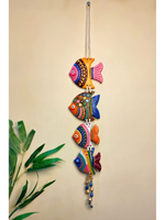 Load image into Gallery viewer, Handmade and Hand-Painted 4 Floral Fishes Terracotta Wall Hanging
