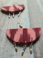 Load image into Gallery viewer, Maroon Ikat Fabric Necklace Set with Wooden Beads and Metal Charms
