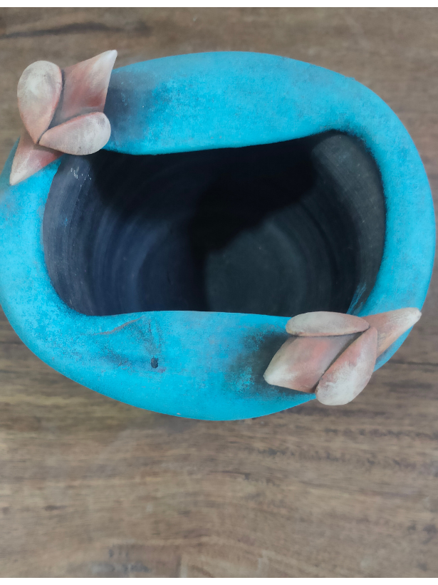 Sky Blue Birds Motif Handcrafted Modern Terracotta Clay Pot