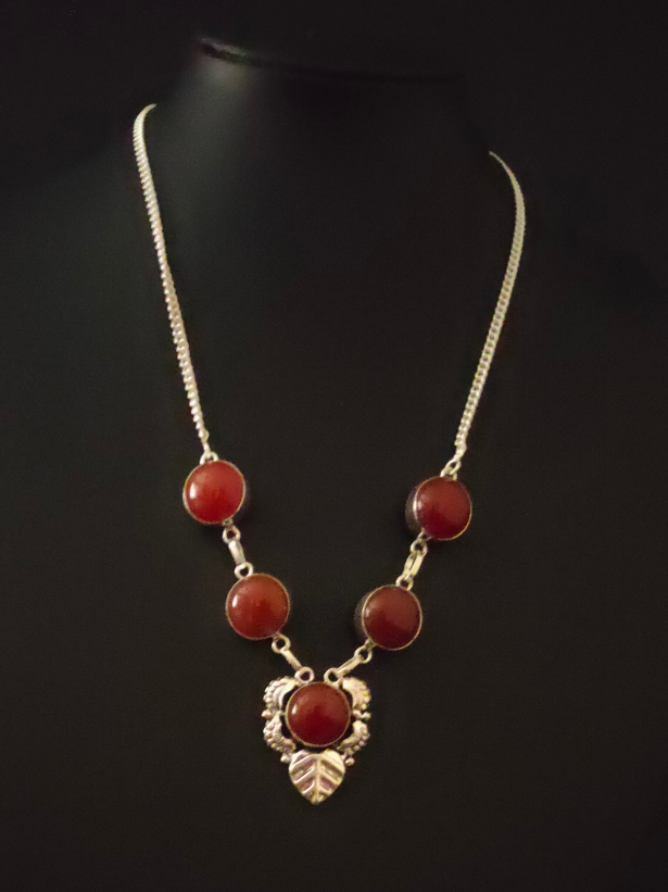 Natural Carnelian Gemstone Silver Plated Necklace 18" To 20"