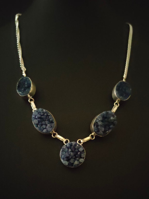 Blue Sugar Druzy Gemstone Handmade Necklace 18'' to 24''