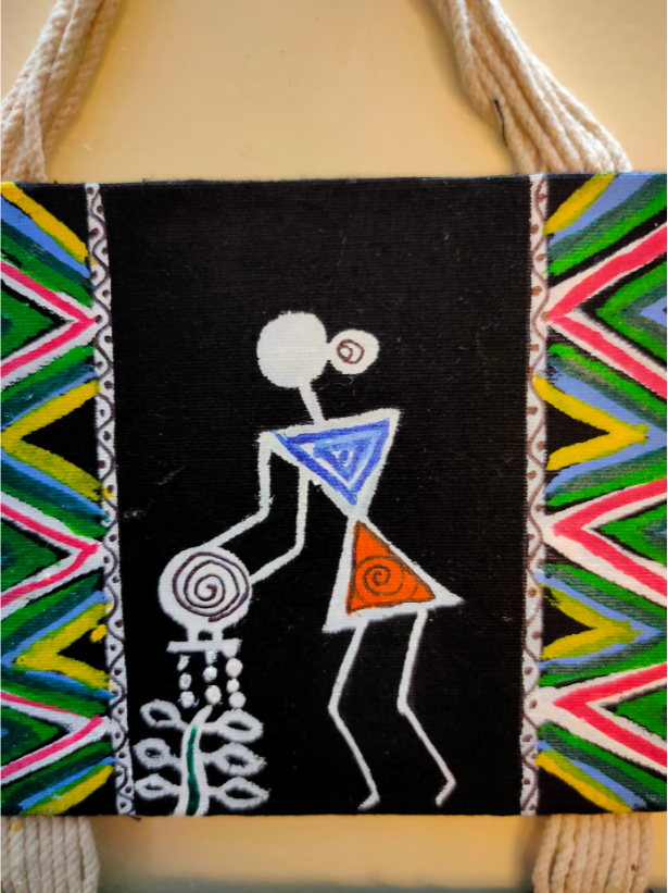 Handmade and Hand-Painted Tribal Motifs Fabric Wall Hanging