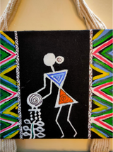 Handmade and Hand-Painted Tribal Motifs Fabric Wall Hanging
