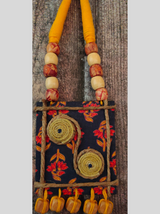 Wooden Beads, Fabric and Jute Work Necklace Set with Thread Closure