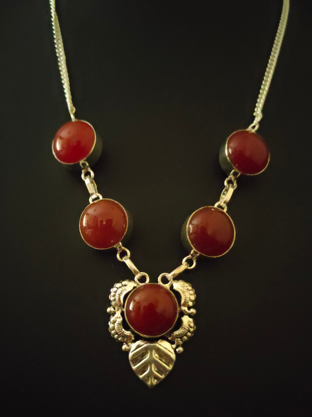 Natural Carnelian Gemstone Silver Plated Necklace 18" To 20"