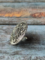 Load image into Gallery viewer, Statement Mirror Oxidised Silver Ring (Adjustable)
