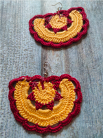 Load image into Gallery viewer, Yellow and Red Hand Knitted Crochet Earrings

