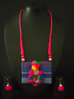 Load image into Gallery viewer, Fabric, Pom Pom and Mirror Work Vibrant Handcrafted Necklace Set
