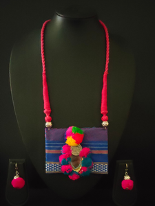 Fabric, Pom Pom and Mirror Work Vibrant Handcrafted Necklace Set