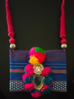 Load image into Gallery viewer, Fabric, Pom Pom and Mirror Work Vibrant Handcrafted Necklace Set
