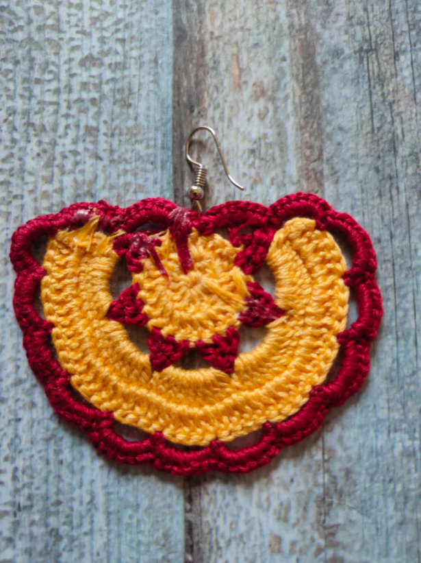 Yellow and Red Hand Knitted Crochet Earrings
