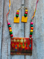 Load image into Gallery viewer, Tribal Motifs Printed Pure Marble Necklace Set with Wooden Beads &amp; Multi-Color Threads
