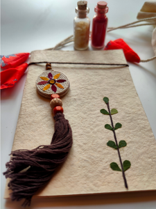 Eco-Friendly Handmade Jute Lumba Rakhi with Dried Leaves and Flower Petals (Comes with a Reusable Cloth Pouch and Recycled Paper Card)