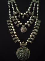 Load image into Gallery viewer, 3 Layer Metal Necklace Set with Religious Motif Pendant and Thread Closure

