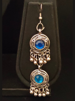 Load image into Gallery viewer, 3 Layer Blue Stones Oxidised Silver Necklace Set with Thread Closure
