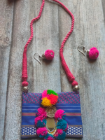 Load image into Gallery viewer, Fabric, Pom Pom and Mirror Work Vibrant Handcrafted Necklace Set
