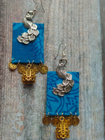 Load image into Gallery viewer, Blue Fabric Necklace Set with Dual Tone Metal Pendant
