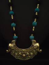 Statement Metal Pendant Fabric Beads Necklace Set