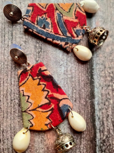Multi-Color Kalamkari Fabric Shell Work Earrings