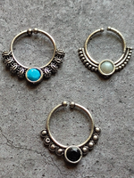 Load image into Gallery viewer, Three Oxidised Silver Stone Studded German Silver Septum Nosepins
