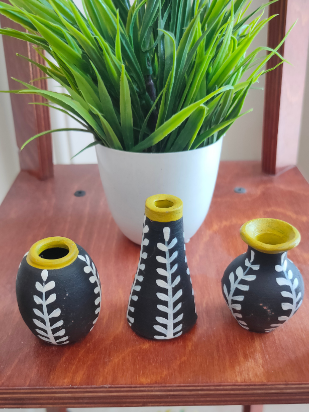 Set of 3 Small Handcrafted Terracotta Clay Pots