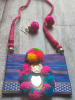 Load image into Gallery viewer, Fabric, Pom Pom and Mirror Work Vibrant Handcrafted Necklace Set
