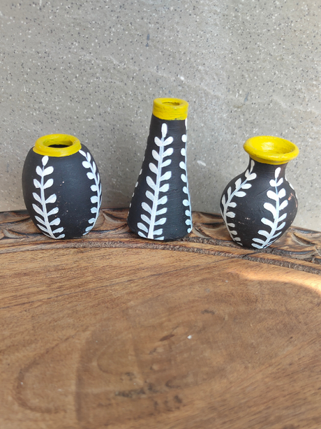 Set of 3 Small Handcrafted Terracotta Clay Pots