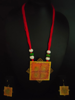 Load image into Gallery viewer, Statement Pendant Handcrafted Fabric Necklace Set with Thread Closure
