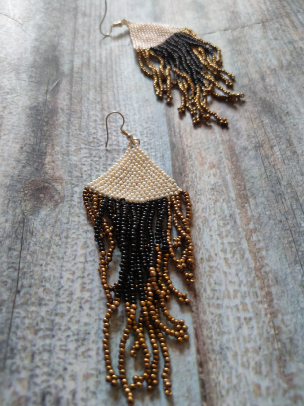 Hand Knitted Beaded Dangler Earrings