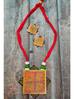 Load image into Gallery viewer, Statement Pendant Handcrafted Fabric Necklace Set with Thread Closure
