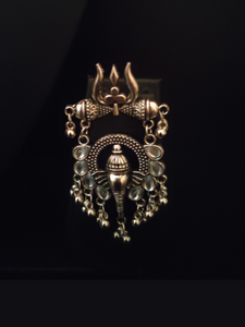 Trishul and Elephant Motif Metal Dangler Earrings