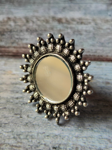 Statement Mirror Oxidised Silver Ring (Adjustable)
