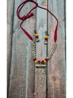 Load image into Gallery viewer, Fabric Beads and Metal Necklace Set with Dangler Earrings
