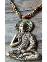 Load image into Gallery viewer, Buddha Silver Rudraksha Beads and Metal Beads Necklace
