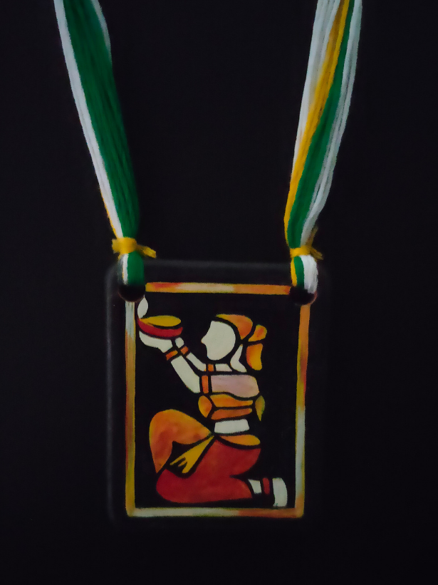 Hand Painted Clay Necklace Set with Multi-Color Thread Closure