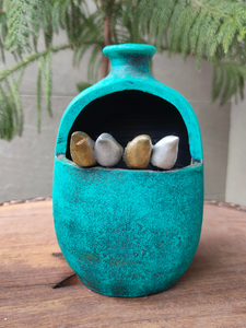 Turquoise Bird Motifs Handcrafted Modern Terracotta Clay Pot