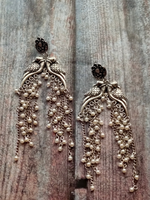 Load image into Gallery viewer, Intricately Crafted Long Peacock Earrings with White Beads
