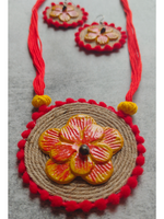 Load image into Gallery viewer, Handcrafted Jute and Fabric Necklace Set with Wooden Flowers
