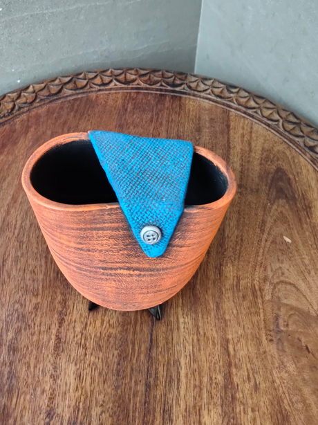Sun Orange and Blue Handcrafted Modern Art Terracotta Clay Potx