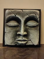 Load image into Gallery viewer, Handcrafted Terracotta Clay Buddha Face on a Wooden Frame Wall Decor
