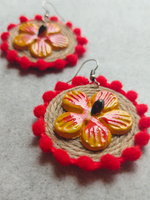 Load image into Gallery viewer, Handcrafted Jute and Fabric Necklace Set with Wooden Flowers
