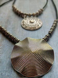 2 Layer Necklace Set with Sea Shell Metal Pendant