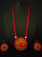 Load image into Gallery viewer, Handcrafted Jute and Fabric Necklace Set with Wooden Flowers
