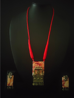 Load image into Gallery viewer, Red &amp; White Fabric and Metal Pendant Necklace Set
