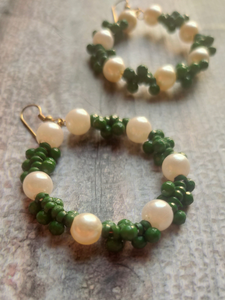 Beads and Pearls Christmas Hoop Earrings